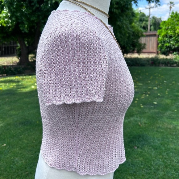 ALICE + OLIVIA Maryam Cropped Pullover - Pink Crochet Pointelle - Size … - Picture 8 of 12